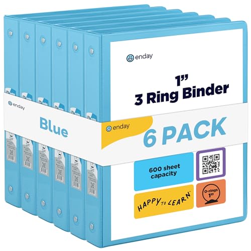 Enday 1 Inch Binder (6 Pack - Blue) 3 Ring Binder 1 inch with Clear View Cover and 2 Inside Pocket - for Letter Size 8.5 x 11'' Paper, Ideal for School Supplies, Office, and Home - color: Blue, size: 1-Inch