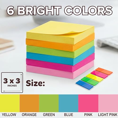Sticky Notes 3x3 (12 Pads / 1200 Sheets) – 2026 Improved Adhesive, Very Very Sticky & Bright Neon Colors – Perfect for School, Office & Desk Supplies