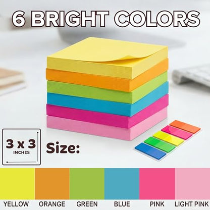 Sticky Notes 3x3 (12 Pads / 1200 Sheets) – 2026 Improved Adhesive, Very Very Sticky & Bright Neon Colors – Perfect for School, Office & Desk Supplies