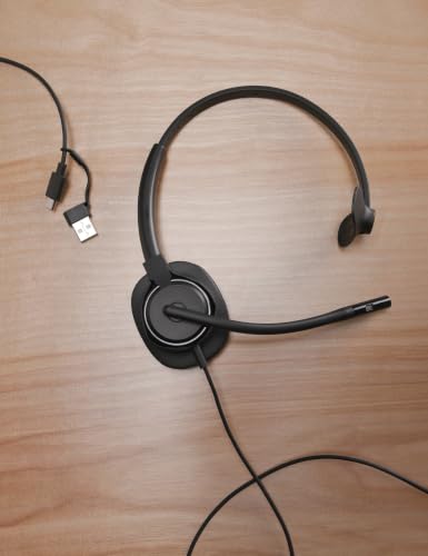 HP Poly Mission 410 USB Headset - USB-C & USB-A Plug-and-Play - AI Noise-Reducing & Adjustable Boom Mic - Inline Controller - Lightweight Single-Ear Design - USB Headset with Microphone for PC