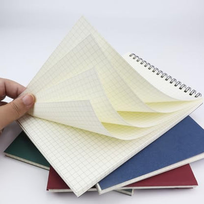 4 Pack Graph Paper Notebook, A5 Top Wirebound Grid Spiral Notebook 5.8" x 8.3",60 Sheets,5mm x 5mm Grid Paper,Grid Notepad for Students, Math, Engineering (4 Colors) - color: 4 Colors