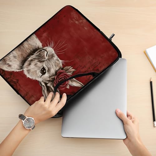 13 13.3 14 inch Laptop Sleeve with Handle, Retro Rose Rabbit Water‑Resistant Laptop Carrying Case for MacBook Air 13-inch/MacBook Pro 13/14 inch/Dell/HP/Lenovo - color: Retro Rose Rabbit, size: 13-14 inch Devices