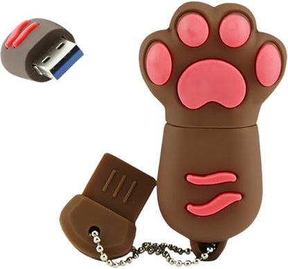 128GB USB 3.0 Flash Drive Cartoon Novelty Lovely Cat Paw Memory Stick Silicone Rubber Ainmal Pendrive Brown, 128GB-catpaw-brown3.0 - color: Catpaw-brown, size: 128GB 3.0