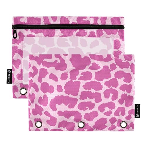 Leopard Pencil Pouches for 3 Ring Binder2 Pack | Ring Binder Pencil Case With Zipper Reinforced GrommetsPencil Bags for Office Organizers - color: Leopard
