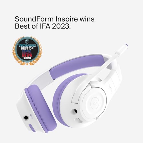 Belkin SoundForm Inspire Wireless Over-Ear Headset for Kids, Online Learning & Travel w/Built-in Microphone, 85dB Safe Volume Limit, 35H Battery - Compatible w/iPhone, iPad, Galaxy & More - Lavender - color: Lavender, style: Wireless