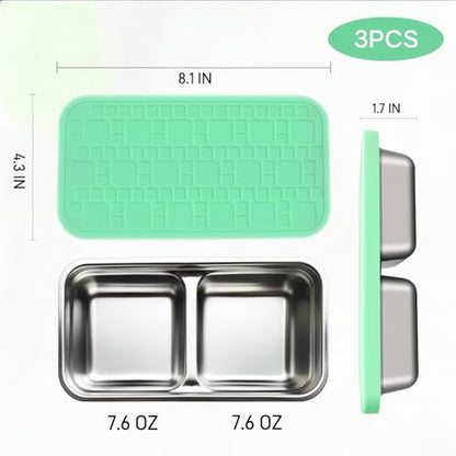 3 Pack 15oz Stainless Steel Snack Containers for Kids, Reusable Metal Snack Containers with Silicone lids, Leak Proof 2 Compartment Stackable Metal Toddler Lunch Box for Daycare, School