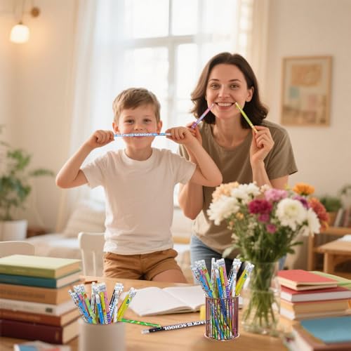cnomg 60 Pcs Welcome Back to School Pencils First Day of School Motivational Pencils with Eraser Bulk Wood Writing Instrument for Teachers Classrooms Exams eward Gifts Stationery Party