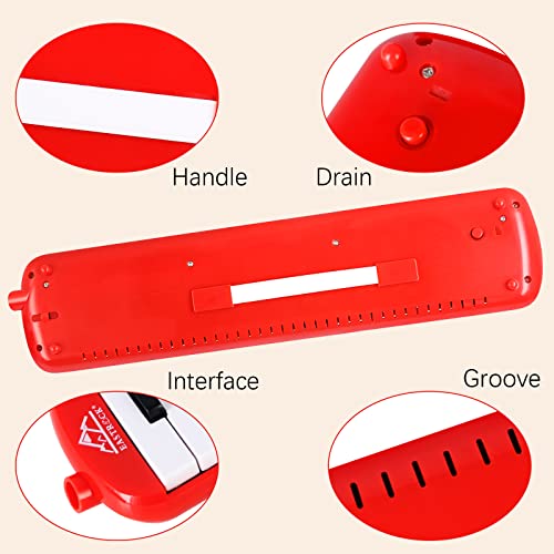 EastRock 37 Key Melodica Instrument Air Piano Keyboard Soprano style Pianica with Mouthpiece Tube Sets and Carrying Bag Black - color: Red, size: 37key