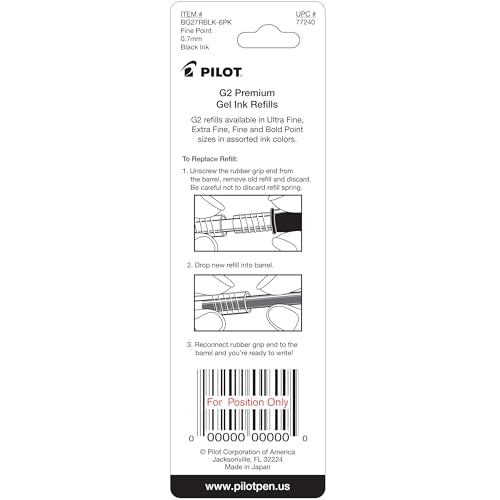 Pilot, G2 Gel Ink Refills, Fine Point 0.7 mm, G2 Pen Refills, Black, Pack of 2 - size: Pack of 1