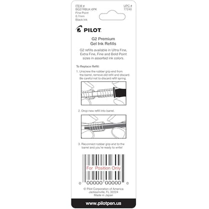 Pilot, G2 Gel Ink Refills, Fine Point 0.7 mm, G2 Pen Refills, Black, Pack of 2 - size: Pack of 1
