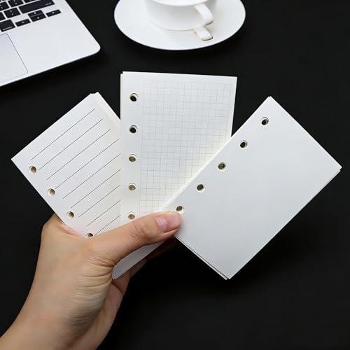 AxeWoodz Clear A8 Binder PP Trifold Binder 5 Rings Loose Leaf Binder Notebook with 120 Sheets A8 Refill Paper (Blank&Grid&Lined) - style: Blank&Grid&Lined
