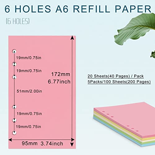 A6 Colorful Refill Paper, [5 Colors] Toplive 100GSM Thick Refillable Paper 6 Hole Filler Inserts Loose Leaf Paper 100 Sheets (200 Pages) for 6 Ring Binder Journal Notebook - style: Colorful Blank 5 Pack