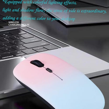 LED Wireless Mouse, Slim Silent Dual-Mode 2.4G+BT Rechargable 7-Color Portable Mobile Optical Office Mouse with USB Receiver, 3 Adjustable Levels for Notebook, PC,Computer, MacBook (Gradient pink) - color: Gradient pink