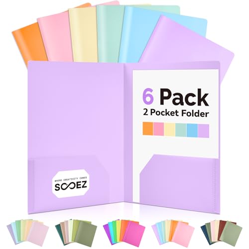 Sooez 6Pack Folders with Pockets, Pocket Folders with Extra Labels, Plastic Folders with Pockets, 2 Pocket Folders Bulk, Heavy Duty File Folders, School Folders Business Folder Office Filing Supplies - color: Candy Colors