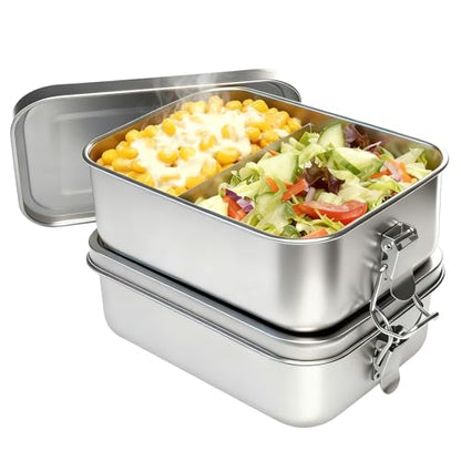 Stainless Steel Lunch Box, 2PCS 28oz/850ml Metal Bento Box, Reusable Food Storage Containers with Lids Leak Proof for Travel, Work, Picnic, Home - size: 2 X 850ml Box with Removable Dividers