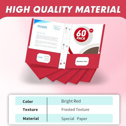 Two Pocket Folders, PANDRI 60 Pack Two Pocket Folders with Prongs, 3 Prong Folders Designed for Office and Classroom, Letter Size Red - color: Red
