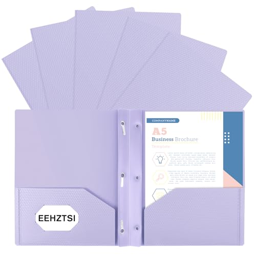 6-Pack Plastic andPockets and Prongs,2-Pocket and3 Fasteners, Pastel Folders Holds 8-1/2" x 11" Paper for School/Office/Home, Purple - color: Light Purple, size: 6-Pack