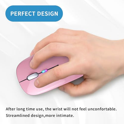 Wireless Bluetooth Mouse, Rechargeable, LED, Silent, Ultra-thin Design (Bluetooth 5.2 and 2.4GHz USB Receiver) | Portable Computer Mouse for Laptops, iPads, MacBooks and Apple Devices (Rose gold) - color: Rose gold