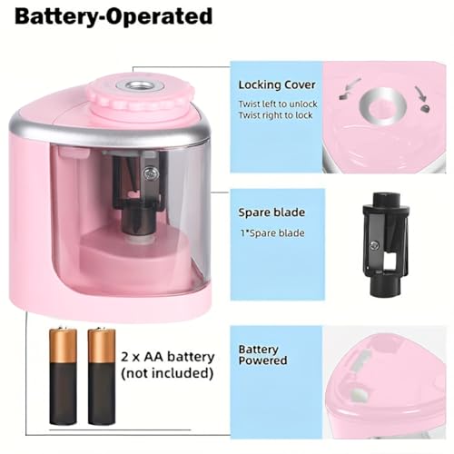 1PCS Pencil Sharpener Battery Operated, Quick Sharpening, Suitable for NO.2/Color Pencils(6-9 mm) Portable Electric Pencil Sharpener(Pink) - color: Pink