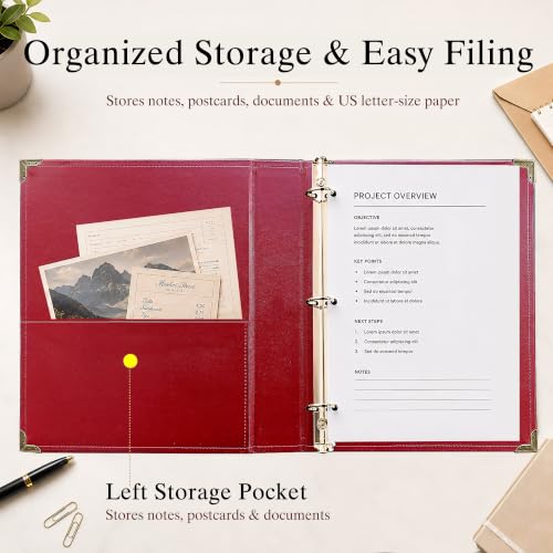Oversized 1 Inch D-Ring 3 Ring Binder, Faux Leather, Red | Faux leather inside and out; fits 8.5 x 11 paper, sheet protectors, dividers, recipes, certificates, and files. - color: Red, size: 1 Inch