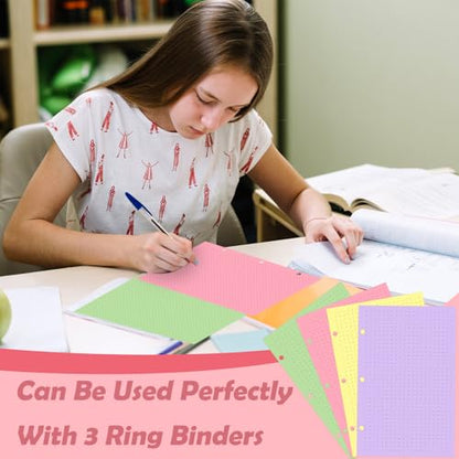 200 sheet Half Letter Dotted Refill Paper 3 Hole Punch 5-1/2 x 8-1/2 College Ruled Dot Grid Paper Refill Colored Mini Binder Paper Planner Inserts Fits Mini 3 Ring Binder Refills Office - style: Dotted