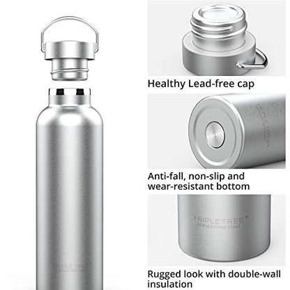 Triple Tree 34OZ Vacuum Insulated Stainless Steel Water Bottle, Double Wall Wide Mouth Lids Keeps beverage Hot or Cold Sweat Proof - color: Insulated, size: 34 Ounces