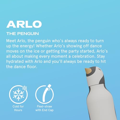 asobu Bestie Bottle Insulated Stainless Steel Water Bottle with Detachable Soft Animal Head Fun Drinking For Kids and Teens with Flexible Reusable Straw 16 Ounce (Penguin) - color: Penguin