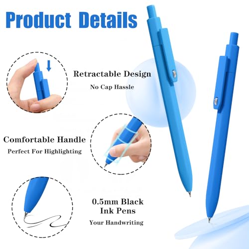 Piochoo Pens, 8 Pack Black Ink Gel Pens Ballpoint Smooth Writing Pens for Journaling, Cute Office Supplies for Nurses Women Teachers - color: Vivid ColorB