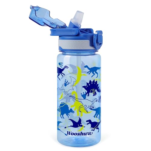 Kids Water Bottle for School, 20 Oz Plastic Straw Water Bottle with Silicone Spout and Leakproof Cover, Dishwasher Safe (Dinosaur) - color: Dinosaur, size: 20 Ounces