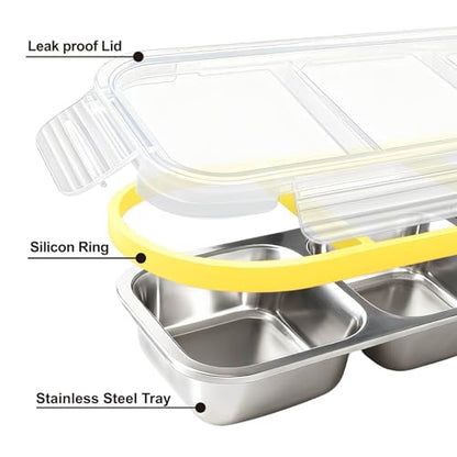Upgraded Snackle Box Containers 2-Pack, Leak-Proof Bento Box for Kids & Adults, Reusable Stainless Steel Snack Containers with Lids, Perfect for Lunchables & Snack Packs (2 & 3 Compartment Yellow) - color: 2 & 3 Compartment Yellow
