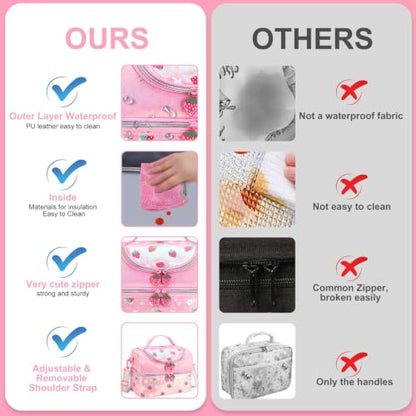 RHCPFOVR Kids Lunch Bag - Double Decker Cooler Insulated Lunch Box for Girls,Washable Lunch Bag and Reusable Toddler Lunchbox for School and Daycare - color: Strawberry