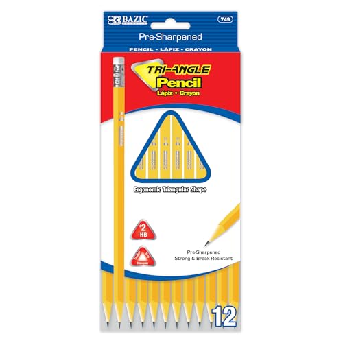 BAZIC PRODUCTS #2 Triangle Pre-Sharpened Yellow Pencils, 12 Count, 24-Box | smooth HB lead, Triangular grip barrel, school, tests, handwriting practice, homework - size: 24-Pack