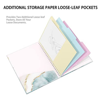 Rimilak Spiral Clipboard Folio with Refillable Lined Notepad, 14.5 x 9.8 In, Hardcover Cover with 5 Interior Pockets, Elastic Band and Pen Loop Series. Cute Stylish Clipfolio, Pink Gold Marble - color: Pink Gold Marble