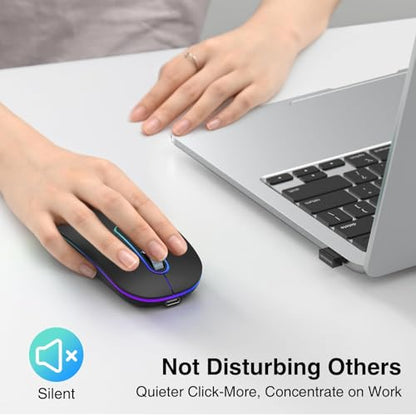 cimetech Wireless Mouse for Laptop, M01 Rechargeable Silent LED Computer USB Mice, [BT5.1 and 2.4G Receiver] Dual Mode Slim Sleek, Plug and Play for iPad Mac Chromebook Tablet PC Notebook - color: Black