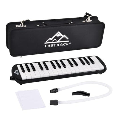 EASTROCK 32 Key Melodica Instrument Air Piano Keyboard Soprano Melodica with 2 Mouthpieces Tube Sets Carrying Bag for Beginners Adults Gift Black - color: Black, size: 32key