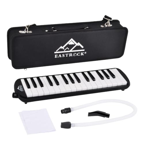 EASTROCK 32 Key Melodica Instrument Air Piano Keyboard Soprano Melodica with 2 Mouthpieces Tube Sets Carrying Bag for Beginners Adults Gift Black - color: Black, size: 32key