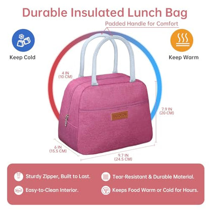 JBGOYON 4-in-1 Bento Box and Insulated Lunch Bag Set, Red | 6-hour insulation, 7.5 L lunch bag, leakproof 1.9 L container with 2 sauce cups, fork and spoon, 2 snack bags, BPA-fre - color: Red