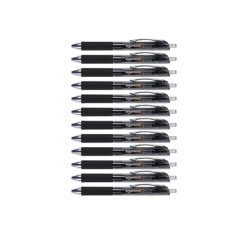 Amazon Basics Retractable Gel Pens, Fine Point 0.7mm, Smooth Writing, Black, No Smudge, School and Office Supplies, 12-Pack - color: Black