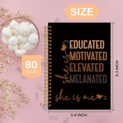 Black Girl Magic Gifts Spiral Notebook for Women 5.5x8.3 Inch | African American Inspirational Gifts for Black Women,She Is Me Motivational Brown and Black Notebook Journal - color: Brown and Black white