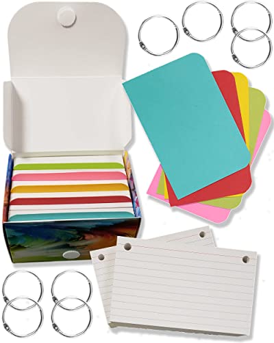Debra Dale Designs - Made Right in the USA - Ruled Index Cards Study System - 2 Hole Punched - White - 200 Cards - Boxed with bright dividers - 8 Rings - Extra Heavy 200# Tag Card Stock - 326 GSM - style: 3 x 5 Ruled 2 Hole Punched