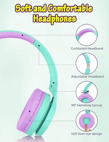 Voopwink Kids Headphones with Microphone, Wired Over Ear Headsets with Limited Volume 85dB/ 94dB for Boys Girls Teens Children Online School/Travel/iPad/Tablet/Cellphone - color: Light Green, size: Plug 3.5mm