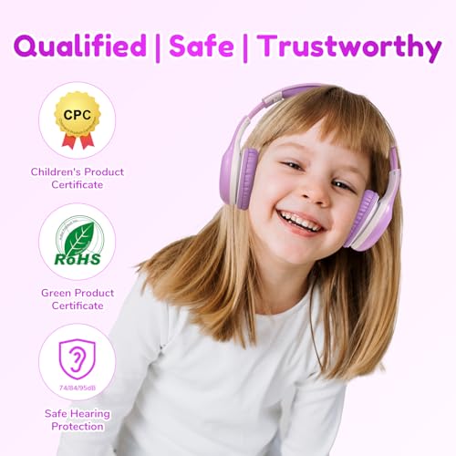 EarFun K2 Kids Bluetooth Headphones, Kids Headphones with Volume Limited, 40H Playtime, Built-in Mic, Stereo Sound, Foldable Over-Ear Headphone for School/Travel/iPad/Tablet, Violet - color: Violet