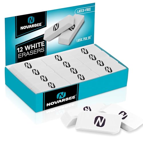 White Erasers for Kids – 12-Pack Bulk Pencil Erasers for School, Office, and Art Use – Soft, Latex-Free, Smudge-Free Erasers for Writing, Drawing, Sketching, and Exams