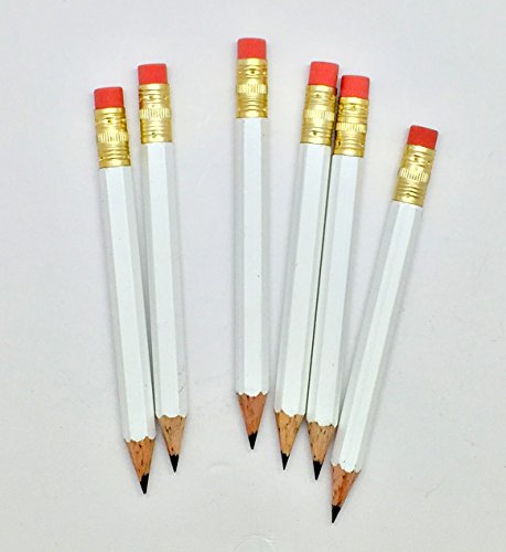 Half Pencils with Eraser - Golf, Pew, Short, Mini, Small, Non Toxic - Hexagonal, Sharpened, #2 Pencil, Color - White, Pkg of 36 Pocket Pencils™