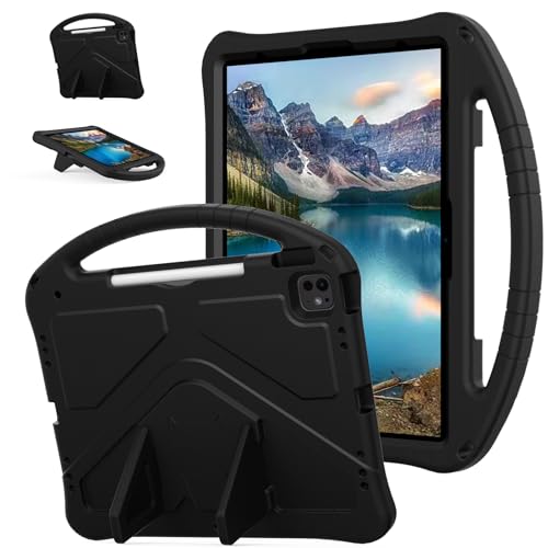 Dteck Kids Case for iPad Air 13" M2 2024, iPad Pro 12.9" (3rd/4th/5th/6th Gen) - Lightweight, Shockproof, EVA Kids-Friendly Handle Stand & Pencil Holder, Black - color: 20 Black