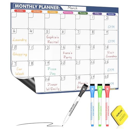 HOMiDEK Magnetic Dry Erase Calendar for Refrigerator: Fridge Whiteboard Calendar Magnet Monthly Planner Family Planning Board with Dry Erase Markers & Eraser - 14 x 11 Inches - size: 11"W x 14"H, style: Monthly Planner