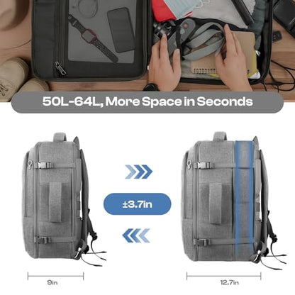 Carry on Backpack, Travel Friendly, Fits TSA requirement, Grey | Extra Large 60L Travel Backpack TSA Approved, Water Resistant Bag, Expandable Laptop Bagpack, Travel Backpack for me - color: Grey, size: 3X-Large