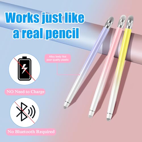 Bopomofo 3PCS Stylus Pen for Touchscreen,High Sensitivity & Precision | Metal Barrel,Fiber Tip,No Charging,Compatible with iPhone iPad Android Microsoft Surface Nintendo Switch Touch Screen - color: Purple/Pink/Yellow