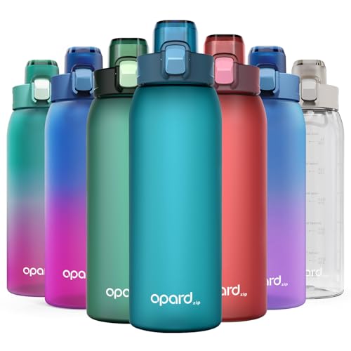 Opard Zip 30oz Plastic Water Bottle Dishwasher Safe, Leakproof Flip-Top Lid, BPA Free Tritan, Wide Mouth Reusable Sports Water Bottle for Gym Hiking Commuting Outdoor Travel and School - color: Peacock Blue, style: 30 Ounces