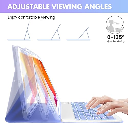SOPPY Bluetooth Keyboard Case with Mouse for iPad 9th Gen 2021, 8th Gen 2020, 7th Gen 2019 10.2", Air 3 & Pro 10.5", Detachable Wireless Keyboard, Slim Protective Cover, Rechargeable, Purple - color: Purple, size: 10.2 & 10.5 inch